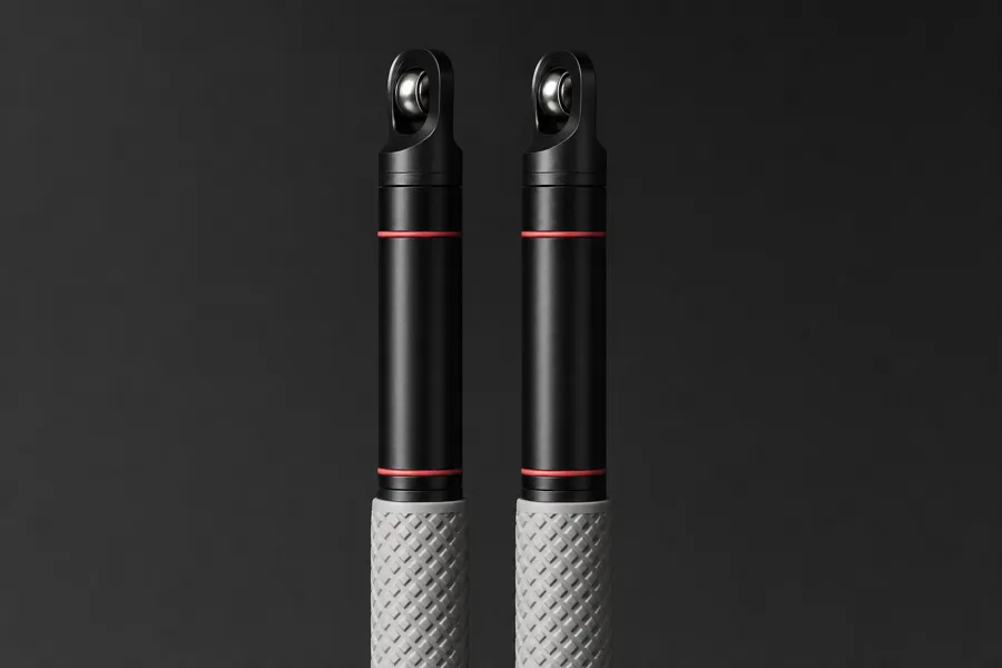 Close-up of the Ironpace weighted jump rope handles with removable internal weight insert